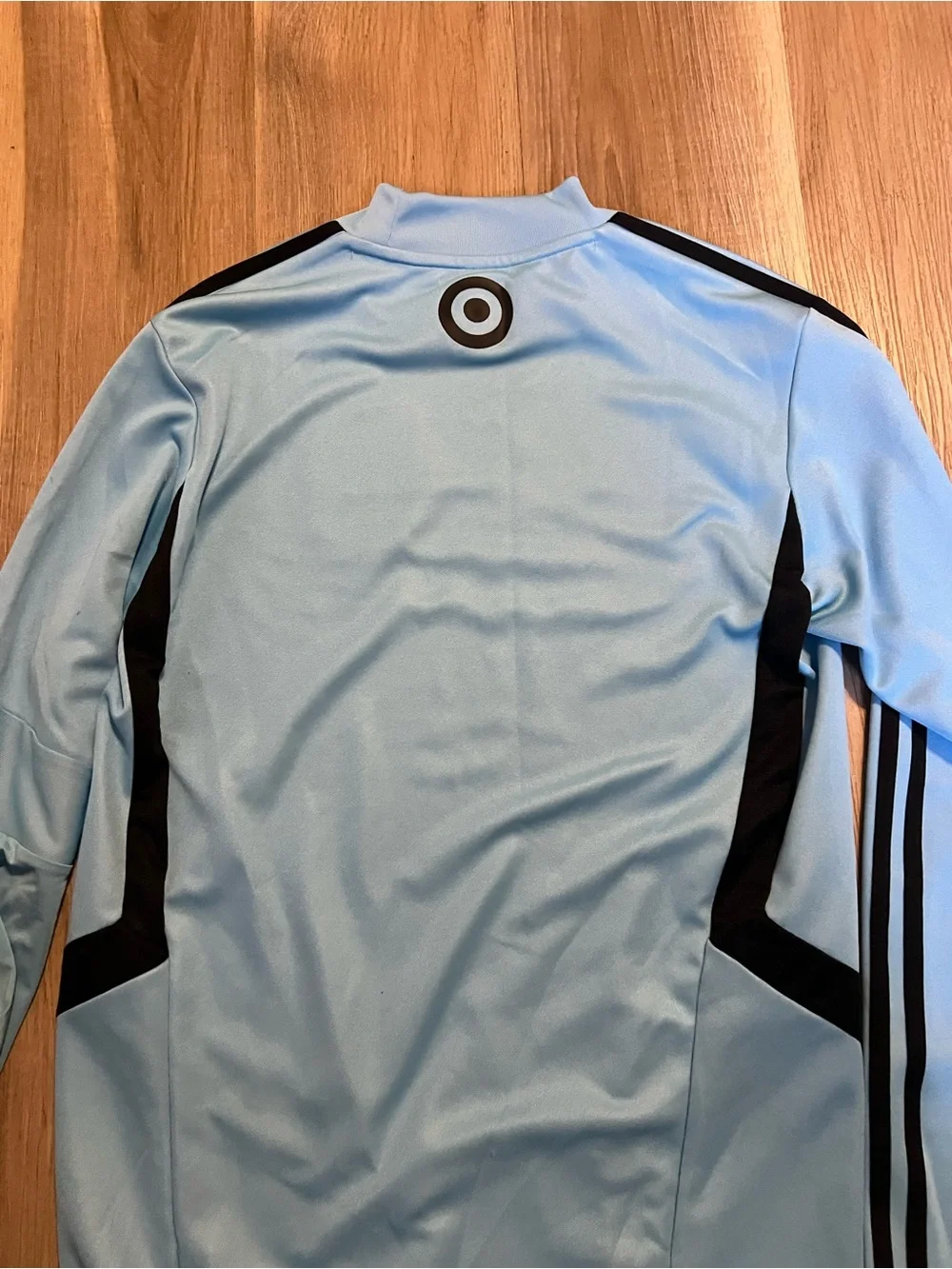 Adidas Light Blue MNFC Long-Sleeve Training Jersey with navy Accents Sz small